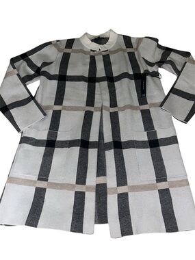 NWT Tahari Long Plaid Open Front Cardigan Sweater Jacket L New